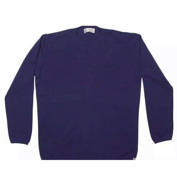 Brunello Cucinelli mens 100% cashmere v-neck Majestic Purple sweater size Small